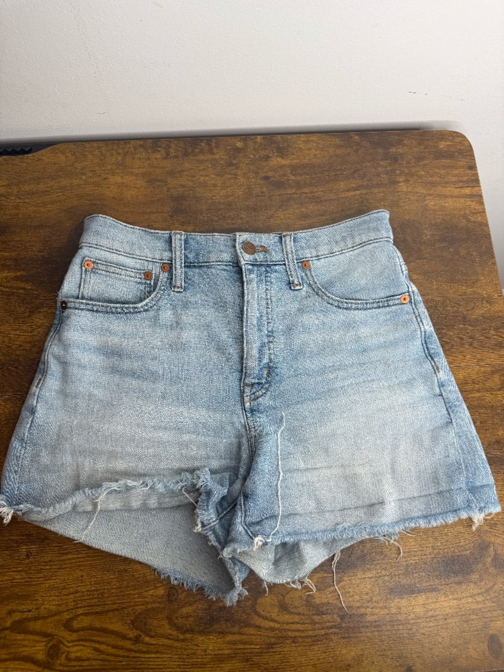 Madewell High Rise Cutoff Denim Shorts Light Wash Frayed Hem Women's Size 25 (0)